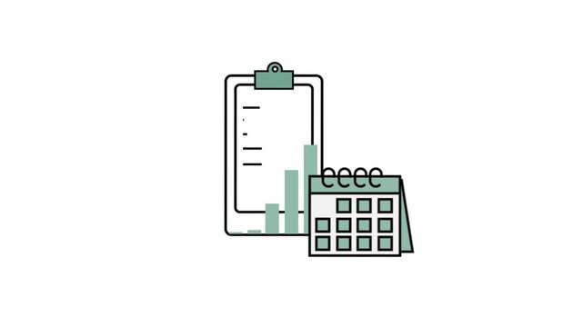 Business data analytics concept featuring a clipboard report, calculator, and ascending bar graph, illustrating quantitative analysis, performance measurement, financial statistics, trend evaluation, 