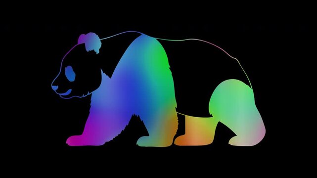 Panda silhouettes featuring colorful, abstract patterns, loop, alpha channels