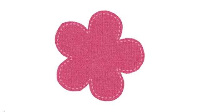 Cute pink fabric flower illustration with decorative stitching, a charming graphic element for spring designs, crafts, and whimsical projects