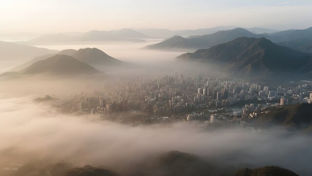 Massive Pollution Haze Trapping a City Between Mountain Valleys