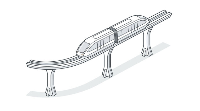 Isometric illustration of a modern elevated monorail train system