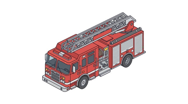 Isometric Red Fire Engine Truck Illustration