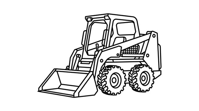Black and white line art of a skid steer loader