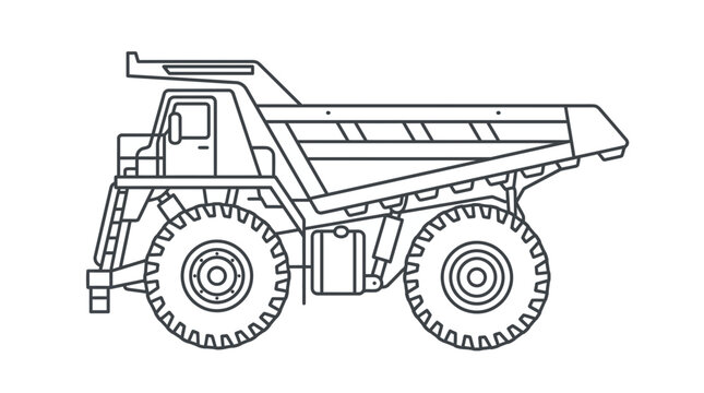 Heavy Mining Dump Truck Line Art Vector Icon