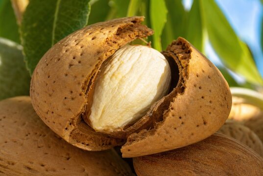 Freshly cracked soursop fruit with creamy white edible aril exposed, tropical fruit close-up on rustic wooden surface, vibrant natural lighting