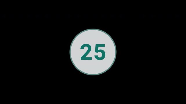 30 second countdown timer with a teal circular frame and bold number on a transparent background. 4K horizontal video.