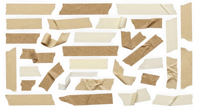Isolated set of various brown textured adhesive tape pieces for creative design.