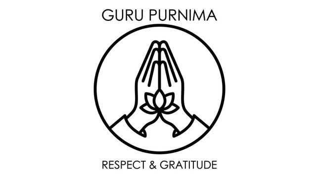 Guru Purnima Minimalist Line Art Icon with Namaste Gesture