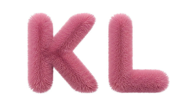 Fluffy pink letters kl rendered in 3d with a soft texture on transparent background fur letter alphabet type typography