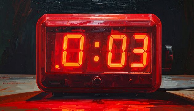 Red digital countdown timer displaying three seconds for urgent productivity micro-moments in work or fitness