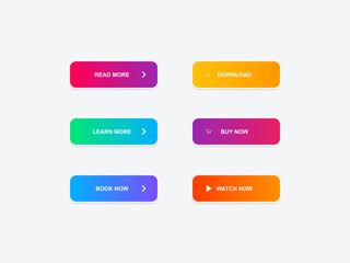 Fototapeta premium Set of colorful gradient web buttons for call to action and user interface design elements.