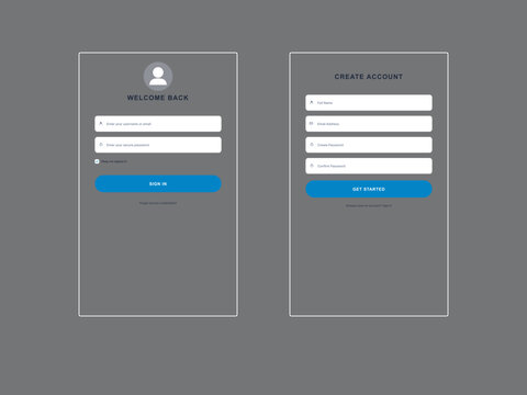 Mobile login and registration form UI design for website or application interface.