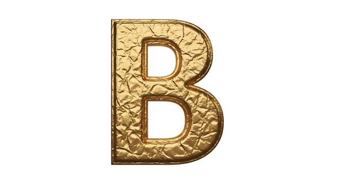 Golden letter b with textured surface and realistic shading presented on transparent background alphabet typography font character gold metallic