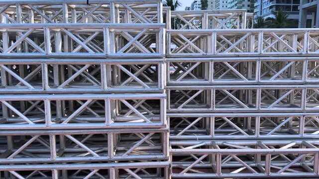 Disassembled Aluminum Truss Beam Sections Stacked after the event is over