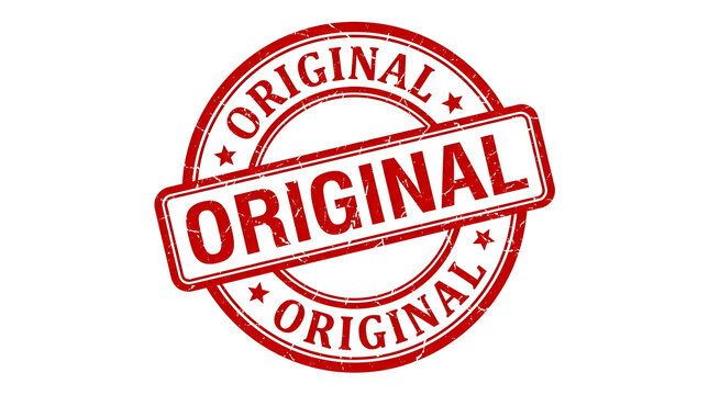 Red grunge original rubber stamp isolated on white background. Useful for product authenticity and quality certification marketing.