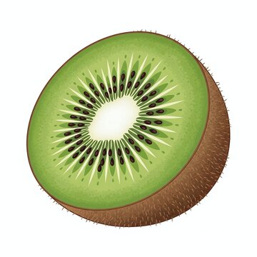 Green kiwi fruit sliced cross section closeup.