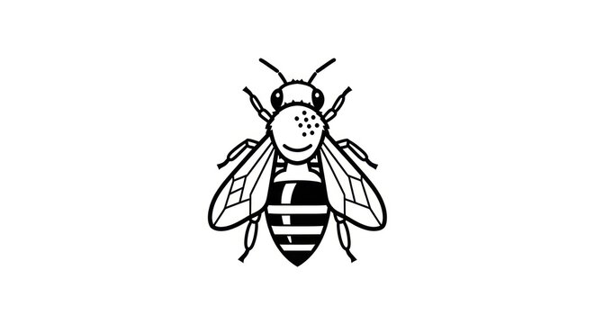 Black and white bee insect drawing.
