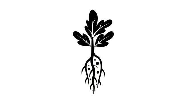 Black and white plant root system.