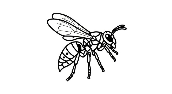 Insect Bee Line Drawing Illustration.