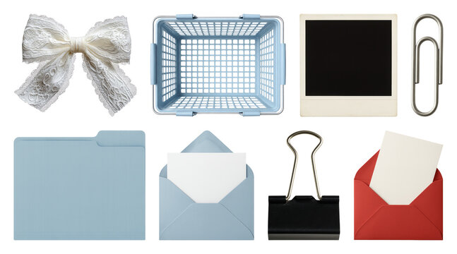 PNG Assorted office supplies flatlay on transparent background