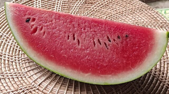 Fresh watermelon slices are arranged to create a beautiful and visually appealing backdrop.