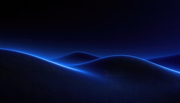 Dark landscape with glowing blue waves of light against a black sky