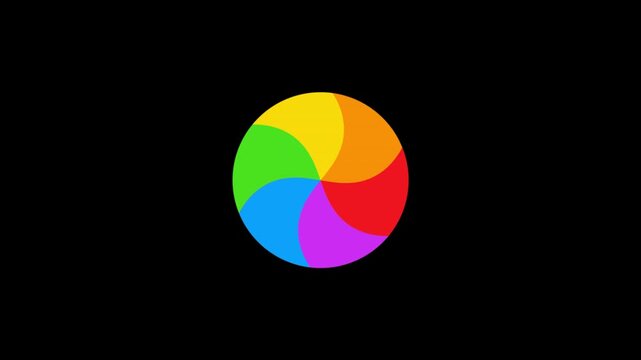 Colorful Rainbow Spinning Pinwheel Loading Icon on Black Background.