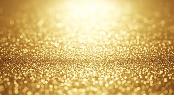 Wide angle shot of a glittering golden nebula with coarse metallic sand and radiant center