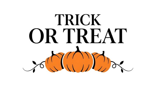 Trick or Treat text with orange pumpkins illustration for Halloween holiday design