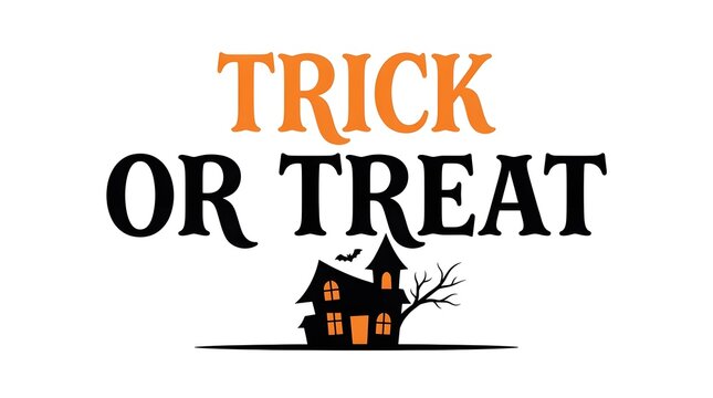 Trick or Treat Halloween typography design with a spooky haunted house illustration