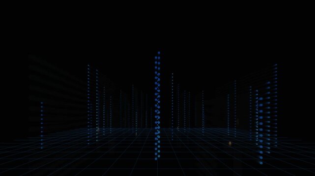 Digital Code Animation with Scrolling Matrix Data Effect. Glowing Blue Binary Numbers Motion Graphics Loop.