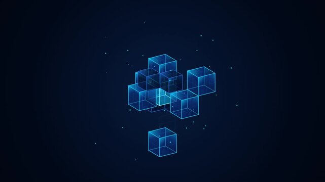 3d Puzzle Cubes Assembling and Disassembling in Looping Animation. Isometric Geometric Block Motion Graphics.