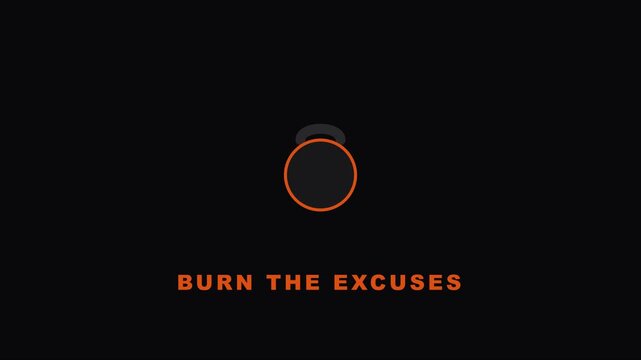 Burn the excuses: minimalist fitness motivation with kettlebell for workout and health inspiration animation 4k