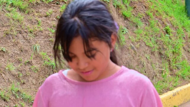 Close-up of a sad girl walking