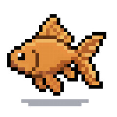 Naklejka premium Cute retro pixel art orange goldfish swimming in a minimal style for game design and graphic projects