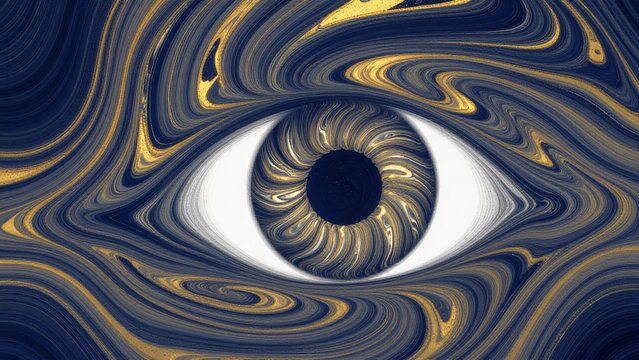 Abstract Eye Illustration with Swirling Patterns and Golden Accents