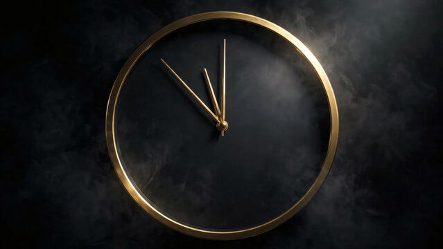 Gold wall clock at eleven fifty nine