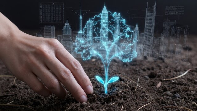 Digital Hand Planting Seedling in Urban Environment with Technology