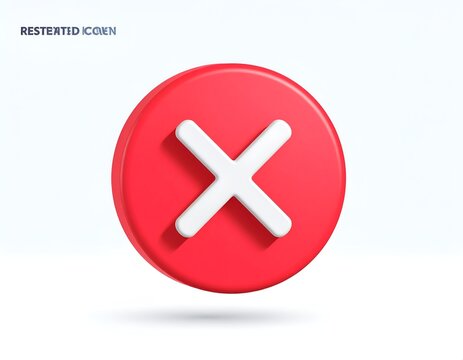 Circular red 3D button with white X sign.