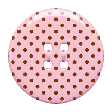 Pink and Brown Polka Dot Sewing Button with Four Holes Isolated on White Background for Fashion Design and Textile Craft Projects