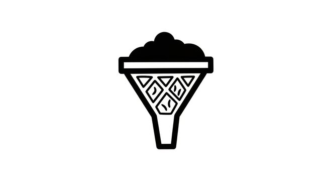 black and white funnel with geometric pattern.