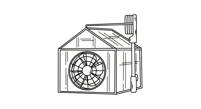 Industrial Building with Fan and Chimney.