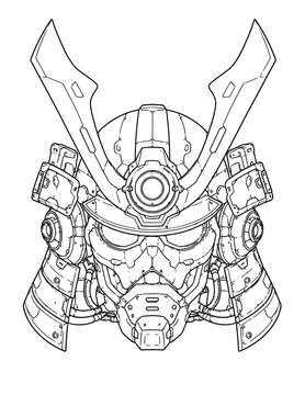 Detailed Samurai Helmet Kabuto Traditional Japanese Armor Coloring Page Outline