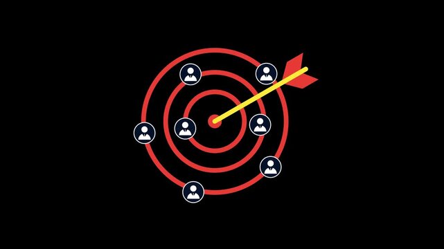Targeted marketing campaign hitting bullseye with multiple user profile icons on transparent background