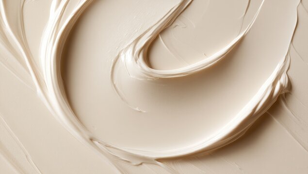 Creamy beige cosmetic texture swirl close up background.