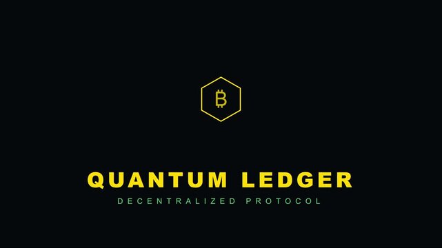 Quantum ledger decentralized protocol: bitcoin cryptocurrency blockchain technology motion animation 4k