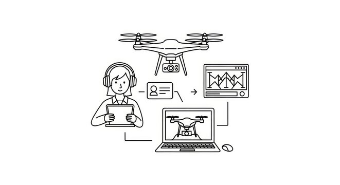 Drone operator with remote control laptop.
