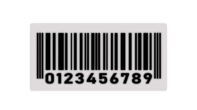 Bar code scanned by the laser beam of the scanner. Scanning product code label tag.