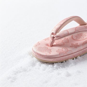 Zori sandal thong close-up on fresh snowfield