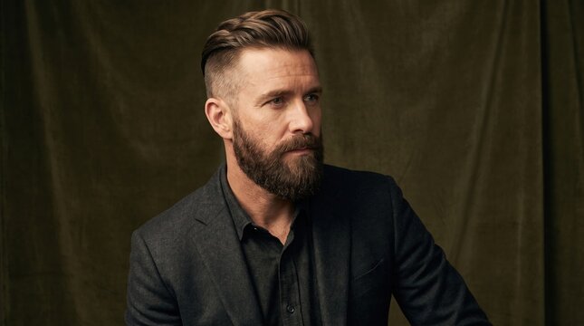 Handsome mature man with stylish undercut hairstyle and full beard